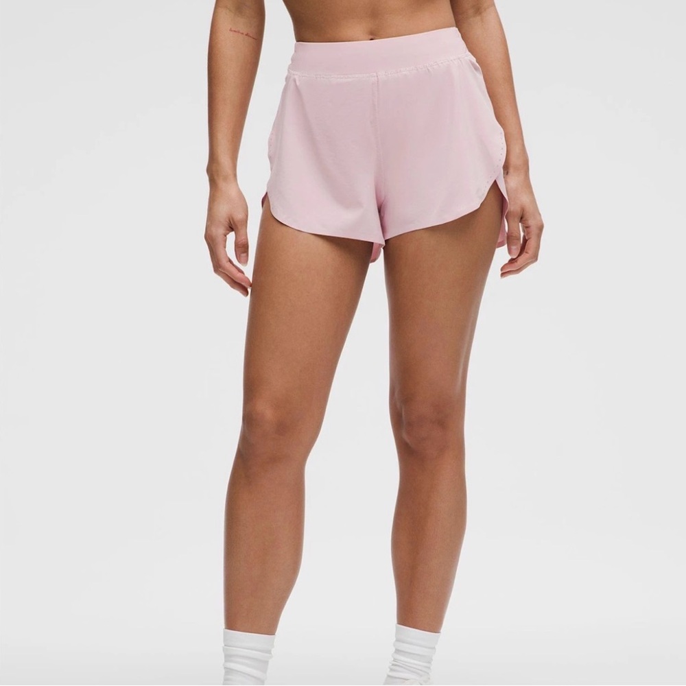 lululemon fast and free 3” running shorts in pink haze color